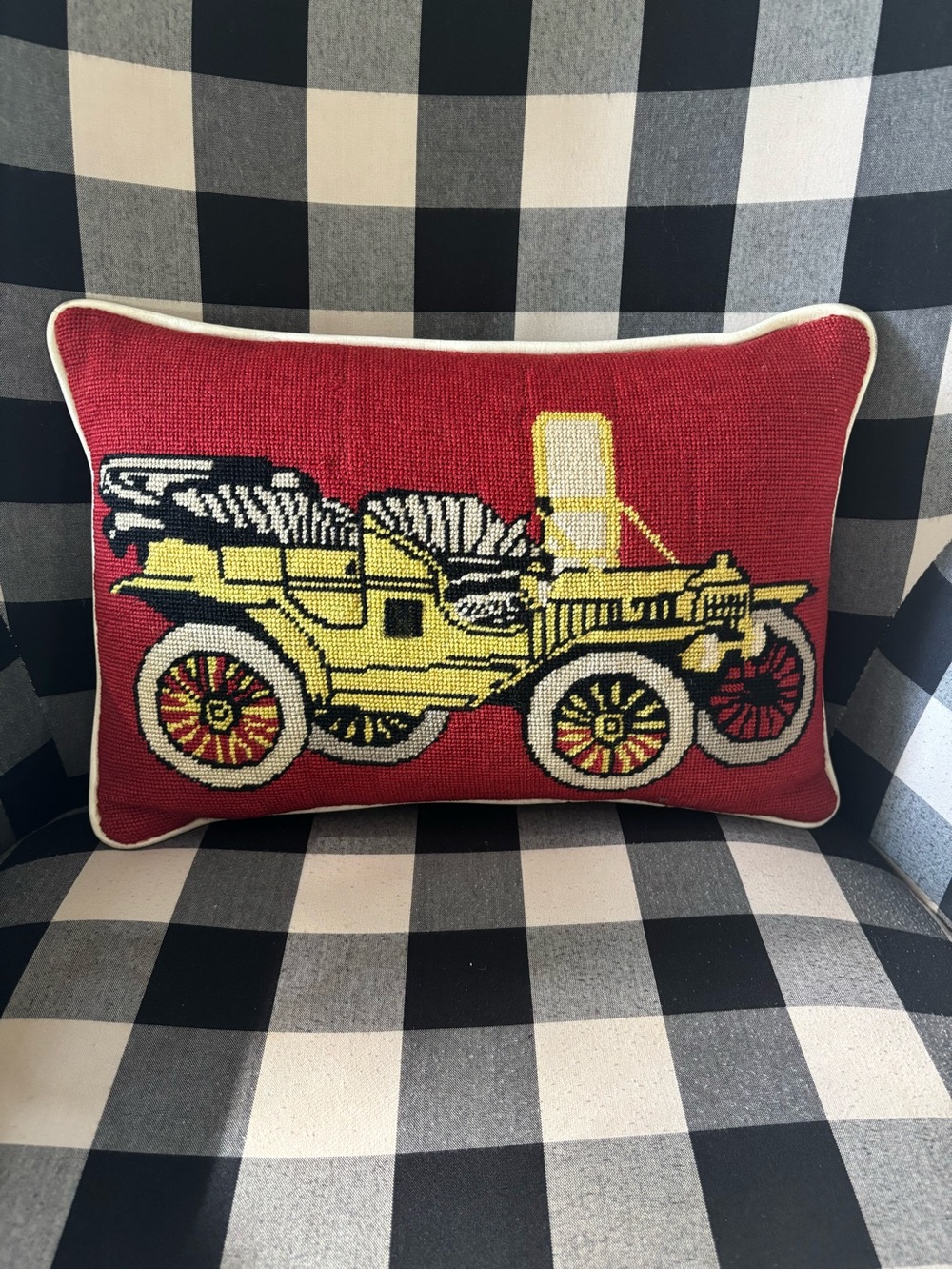 Vintage Car Needlepoint Lumbar Pillow